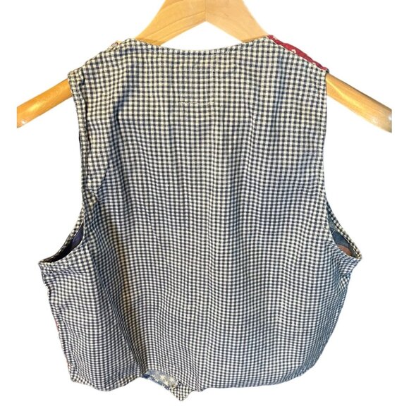 Vintage 80s 90s At Last Red White Blue Buttoned Sleeveless Patchwork Vest L - Picture 2 of 5